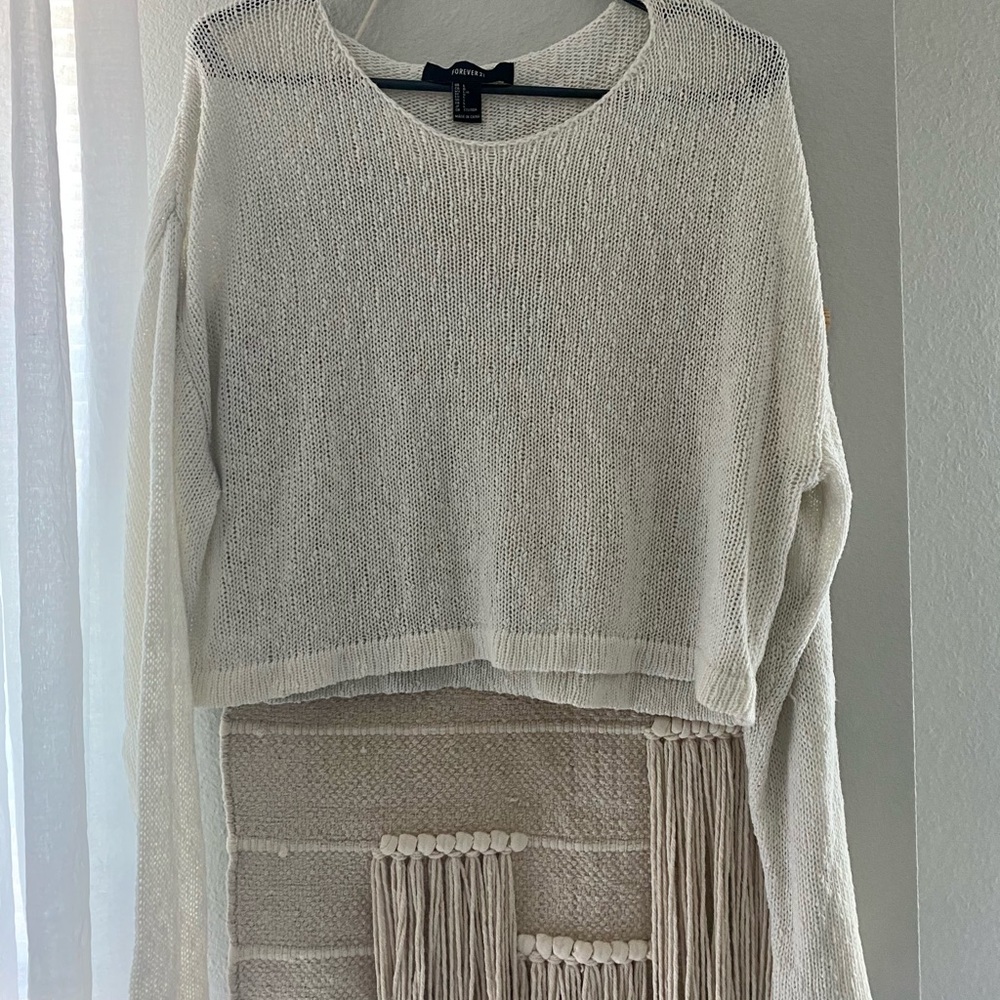 Ivory Lightweight Cropped Long-sleeve Sweater